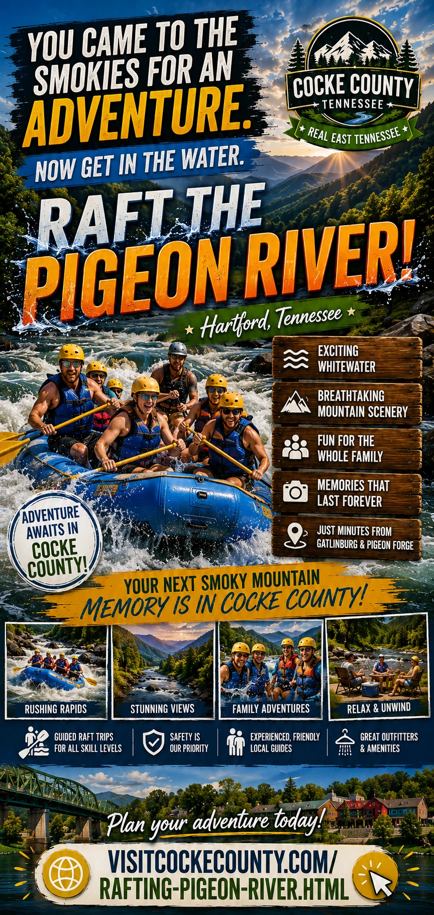 Pigeon River whitewater rafting tourism poster for Hartford Tennessee in Cocke County