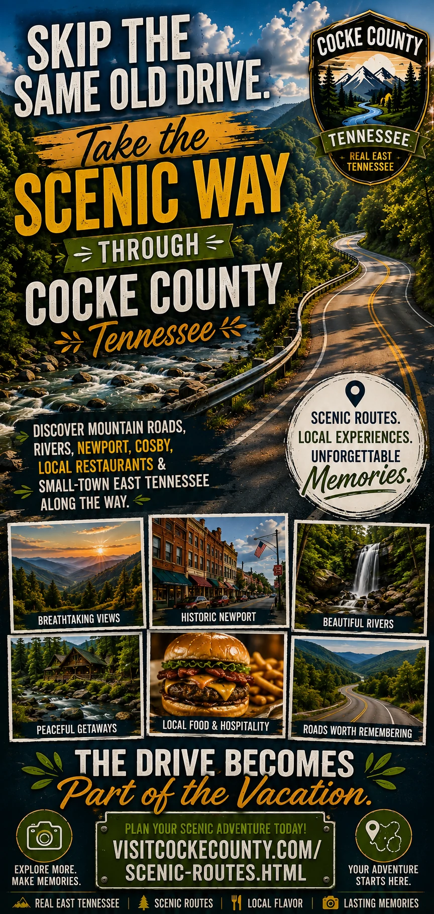 Scenic drive through Cocke County Tennessee poster for travelers near Gatlinburg, Pigeon Forge and Sevierville