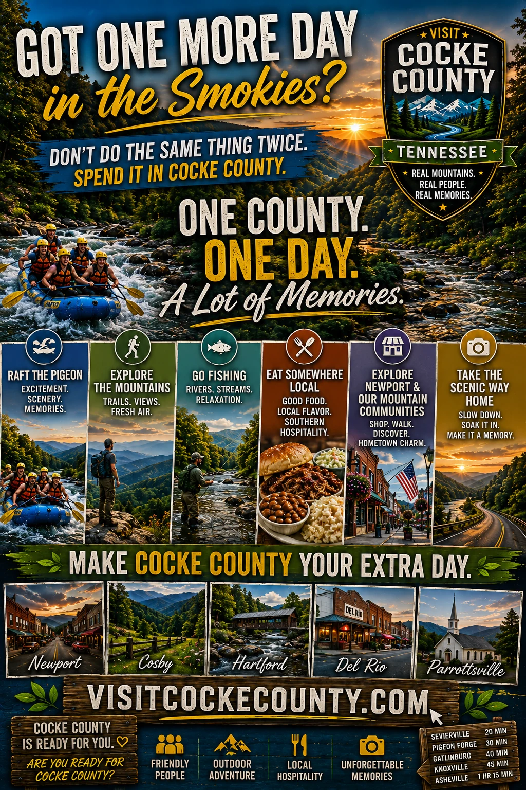 One county one day lots of memories Cocke County Tennessee day trip poster for Smoky Mountains visitors