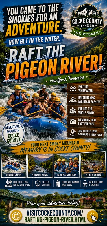 Pigeon River whitewater rafting tourism poster for Hartford Tennessee in Cocke County